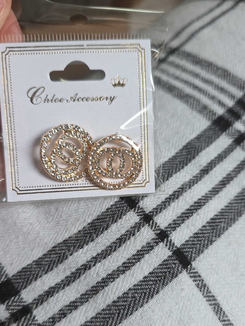 Gold Crystal Double-Circle Stud Earrings